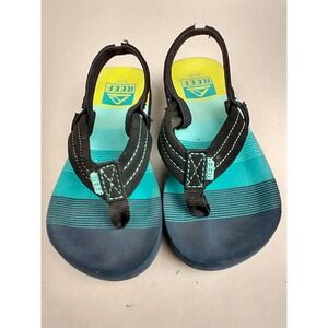 Reef Ahi Kids Sandals Blue Lime Green Striped Backstrap Flip Flops Size 9/10